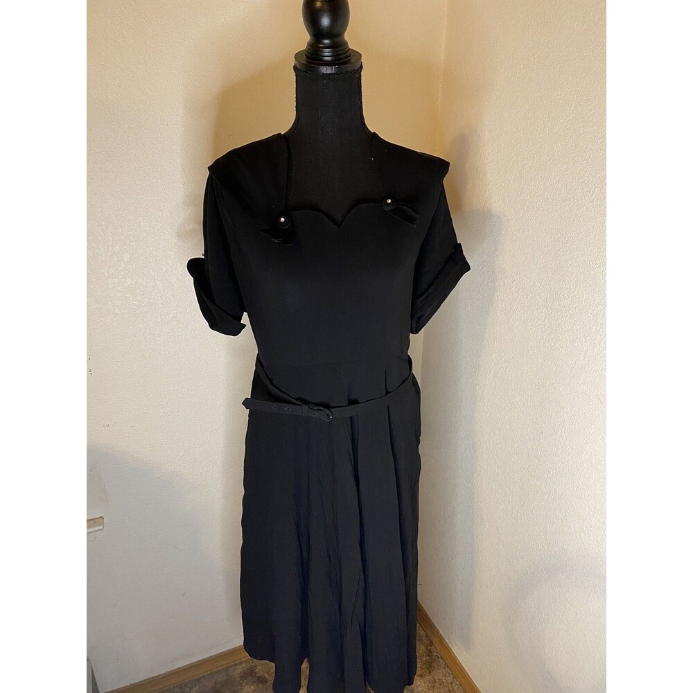Vintage Original Blakely Fashions Black Pleated Belted Dress